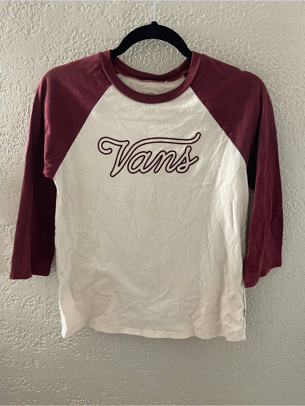 Vans Casual Raglan Tee - Maroon and White Small